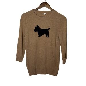 J. Crew Wool Blend Dog Puppy Scottie Intarsia Crewneck Sweater‎ Brown Tan Medium